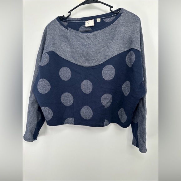 Anthropologie POSTMARK Navy & Silver METALLIC DOT SWEATSHIRT Crop Top Sz M - Picture 3 of 4
